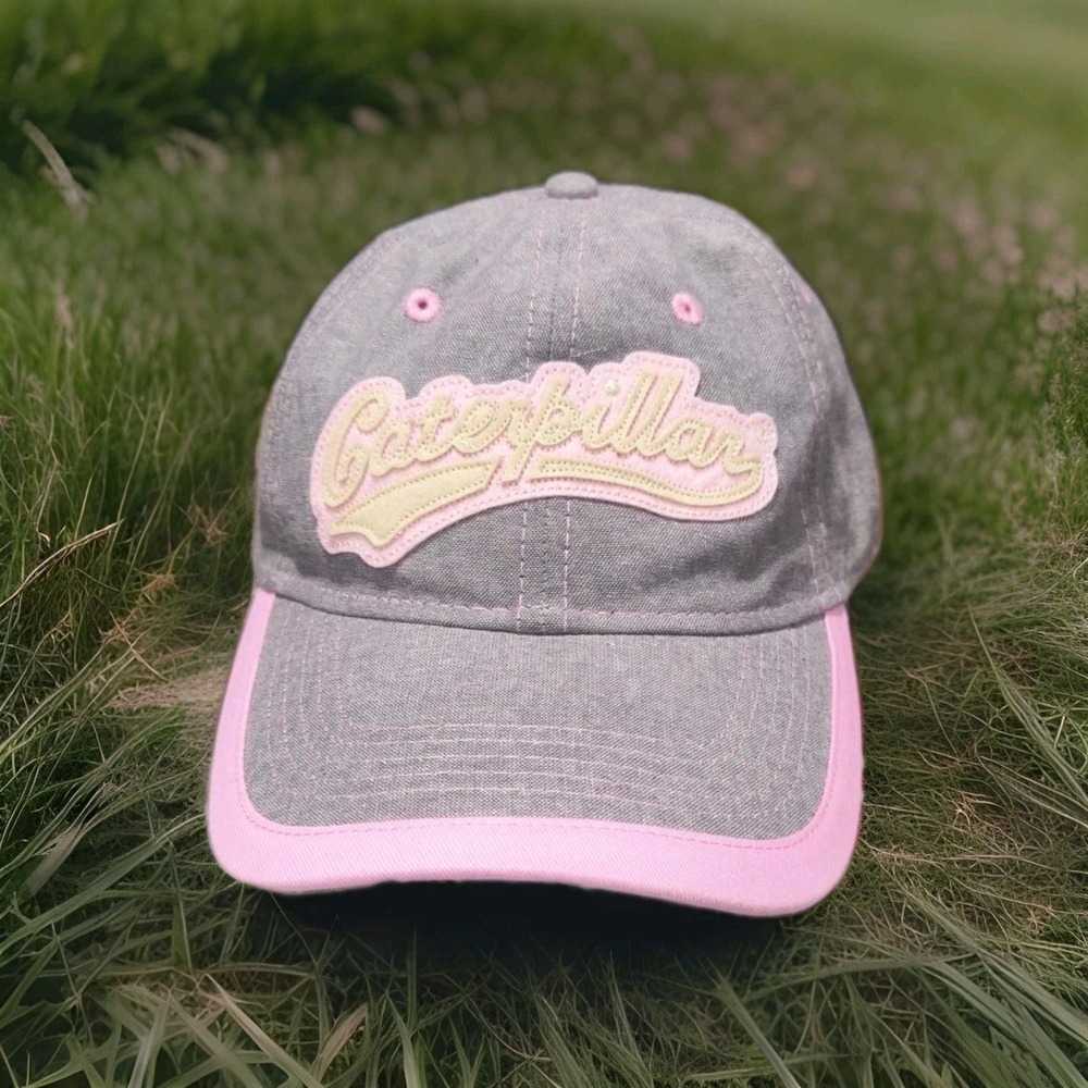 CATERPILLAR WOMENS ADJUSTABLE STRAPBACK BASEBALL HAT CAP GRAY/PINK, TRACTOR CAT